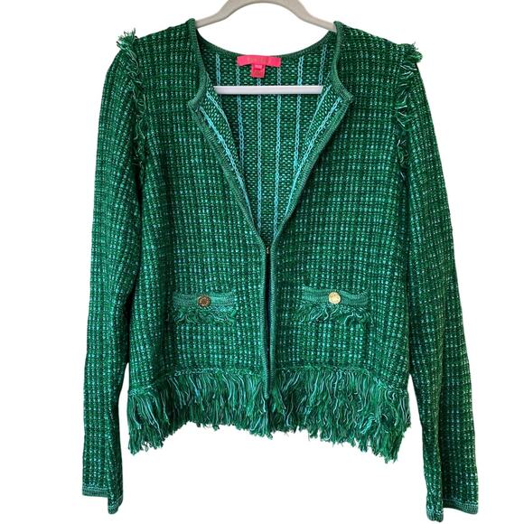 Lilly Pulitzer Simora Cardigan Evergreen Exotic Tweed - Picture 4 of 10